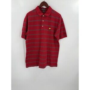 Masters Collection Mens Red Striped Augusta Masters Logo Golf Polo Shirt Large
